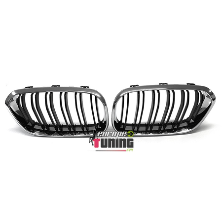 CALANDRES DOUBLES LAMES NOIR ET CHROME LOOK PACK M BMW SERIE 1 F20 F21 FACELIFT (05085)