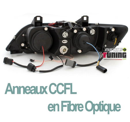 PHARES FEUX AVANTS CHROME ANNEAUX LED FIBRE CCFL BMW Z3 PHASE 1 et 2 (00763)