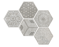 RIFT IGNEUS CEMENTO - Carrelage patchwork hexagonal à motifs gris et blanc Taille 23 x 26 cm