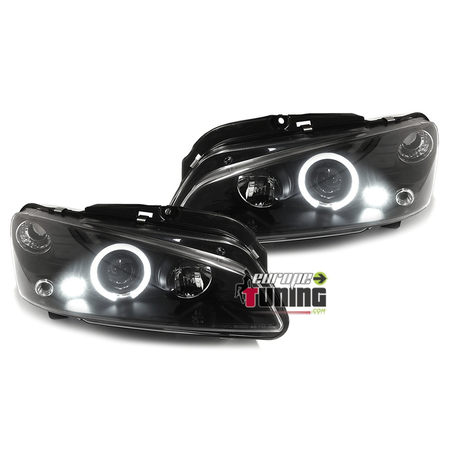 PHARES FEUX AVANTS ANNEAUX LED ANGEL EYES NOIRS PEUGEOT 106 PHASE 2 (11025)