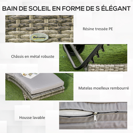 Bain de soleil inclinable 5 positions matelas résine tressée