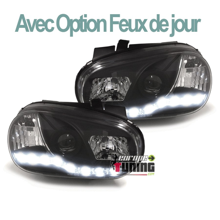 PHARES FEUX AVANTS DE JOUR LED DIURNES DRL DEVIL EYES NOIRS VOLKSWAGEN VW GOLF 4 (03394)