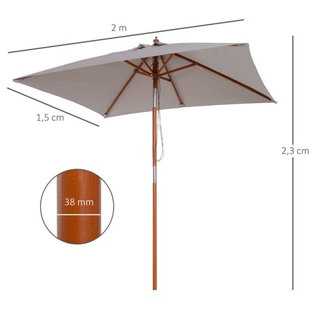 Parasol rectangulaire inclinable dim. 2L x 1,5l x 2,3H m