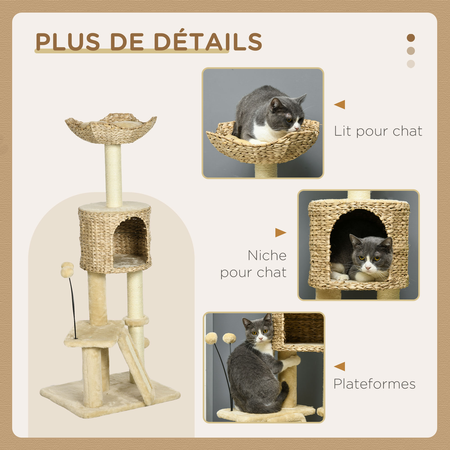 Arbre à chat style cosy chic jacinthe d'eau peluche beige