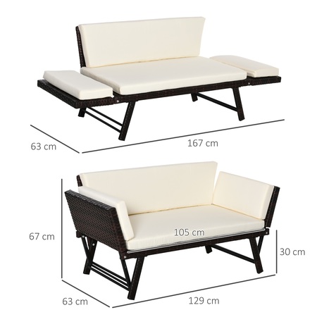 Canapé lit de jardin extensible 3 places coussins inclus