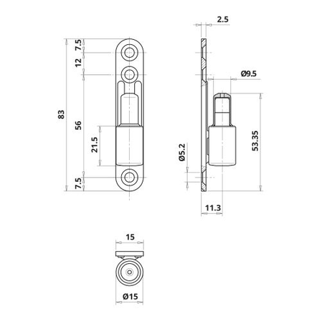 Paumelle fiche P50 mâle diamètre 15mm platine 3 trous finition blanc - OTLAV - CGP50150P312