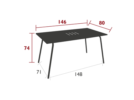 Table de jardin rectangulaire en métal Monceau 6 places Cerise Noire - Fermob