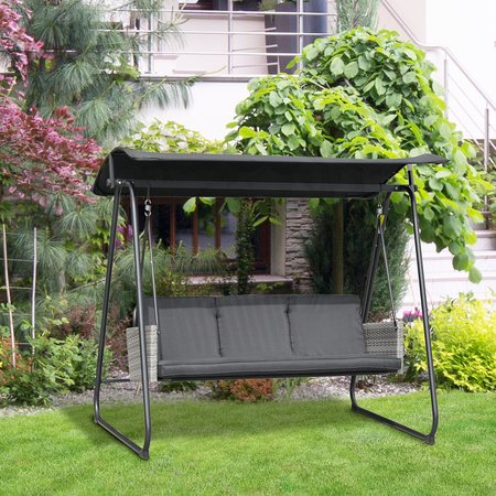 Balancelle de jardin 3 places résine tressée grise acier polyester noir