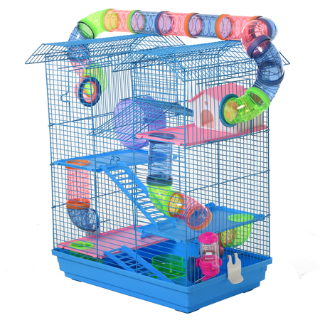 Cage pour Hamster Souris Petit Animaux Rongeur 47 x 30 x 59 cm Bleu