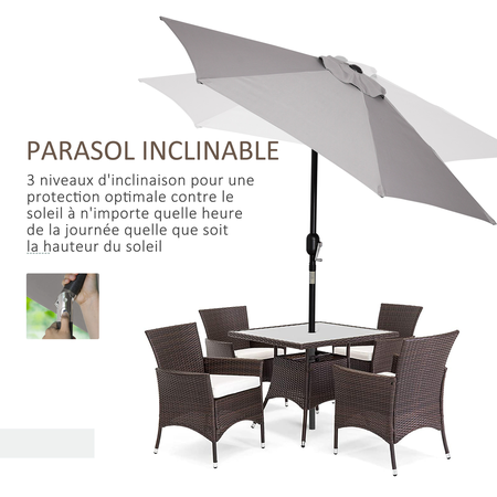 Parasol hexagonal inclinable métal polyester haute densité