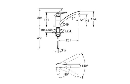 Mitigeur d’évier BAUEDGE monocommande chromé GROHE 31682000