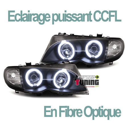 2 PHARES FEUX NOIRS ANGEL EYES ANNEAUX LED CCFL BMW SERIE 3 E46 5 PORTES 2001-2005 (02865)