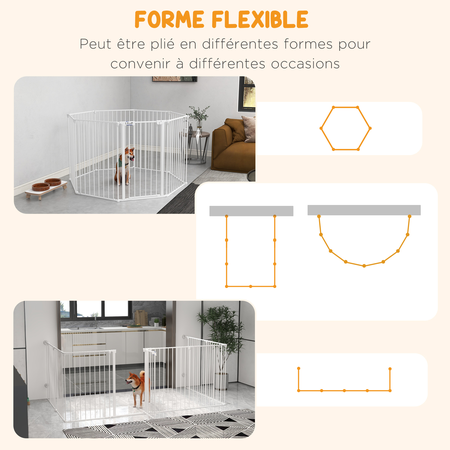 Barrière de sécurité parc enclos chien modulable pliable avec porte blanc