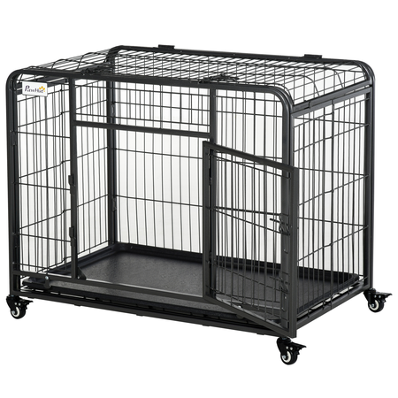 Cage chiens pliable sur roulettes 2 portes verrouillables métal gris noir