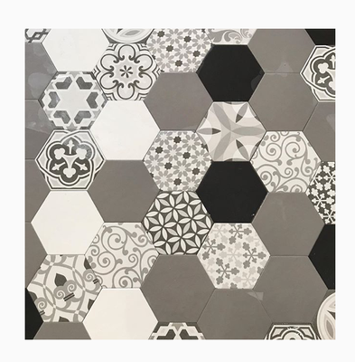 HEXATILE - HARMONY B&W - Carrelage 17,5X20 cm Hexagonal patchworck décors mate blanc noir