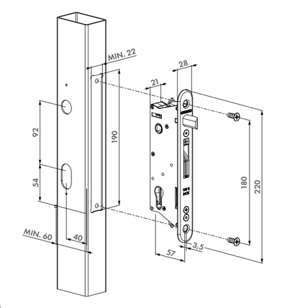 Serrure à encastrer FIFTYLOCK tout en inox 30mm pour profil 50mm - LOCINOX - P00007974