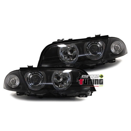 2 PHARES FEUX AVANTS ANGEL EYES LED NOIRS BMW SERIE 3 E46 BERLINE TOURING 98-01 (02877)