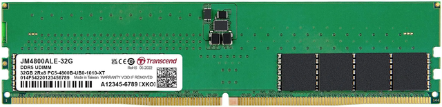 Barrette mémoire 32Go DIMM DDR5 Transcend JetRam 4800Mhz (Vert)