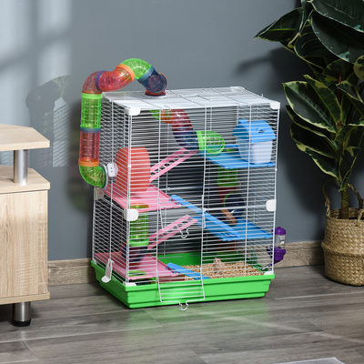 Cage pour hamster souris rongeur 4 étages multi-équipements vert