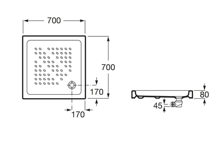 Receveur de douche ITALIA 70X70x8cm céramique blanc - ROCA - A3740HK000