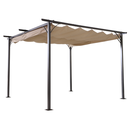 Pergola rétractable polyester beige métal époxy noir