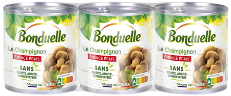 Champignons Émincés Épais Sans Sulfite, 3x115g  - BONDUELLE Carton de 4