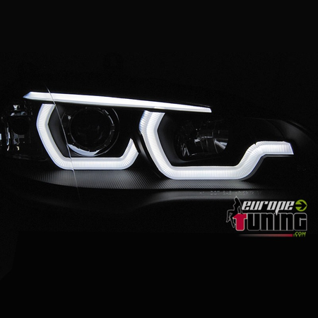 PHARES NOIRS DRL ANGEL EYES ANNEAUX 3D FEUX DE JOUR BMW X5 E70 2007-2013 (05349)