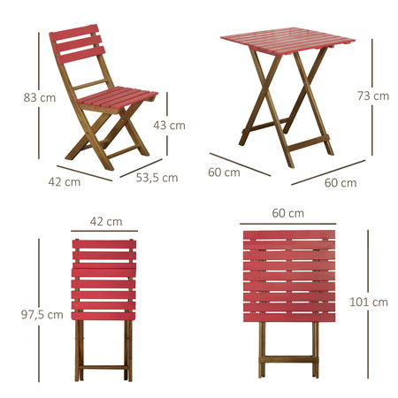 Ensemble bistro de jardin pliable 2 places 3 pièces