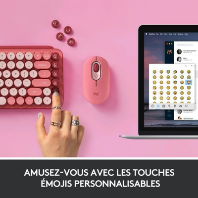 Clavier Sans Fil Logitech POP Keys Mécanique avec Touches Emoji Personnalisables, Bluetooth ou USB, Design Compact Durable - Ro