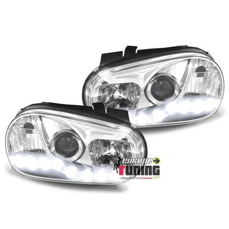 PHARES FEUX AVANTS DE JOUR LED DIURNES DRL DEVIL EYES CHROME VOLKSWAGEN VW GOLF 4 (03755)