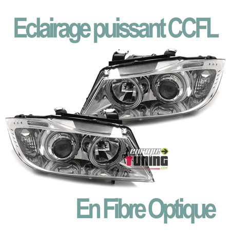 PHARES FEUX CHROME ANGEL EYES LED CCFL BMW SERIE 3 E90 & E91 PHASES 1 05-08 (03179)