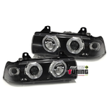 PHARES FEUX NOIRS ANGEL EYES ANNEAUX LED BMW SERIE 3 E36 COUPE CABRIOLET (03300)