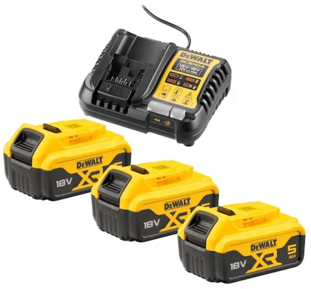 Pack 3 batteries 18V XR 5Ah + chargeur - DEWALT - DCB1104P3-QW