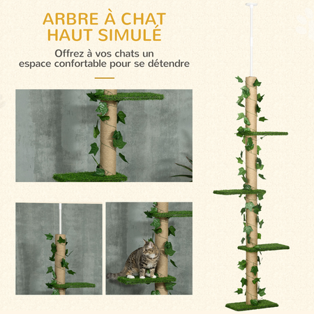 Arbre à chat poteau à griffer design hauteur réglable H.202- 242H cm