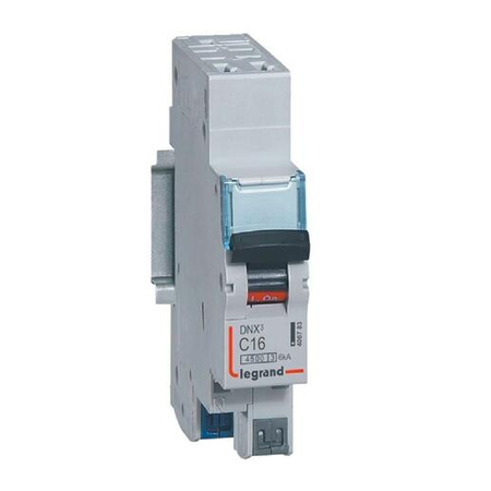 Disjoncteur phase + neutre DNX³ 4500 6kA arrivée bornes automatiques 1 module 1P+N 230V 16A - LEGRAND - 406783