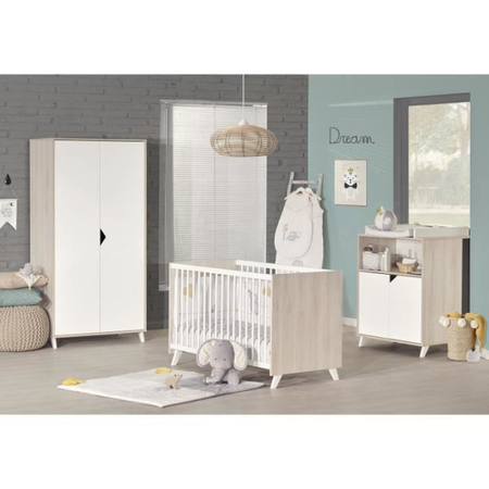 Lit bébé en bois BABY PRICE - Scandi gris - 120x60 - Sommier réglable -