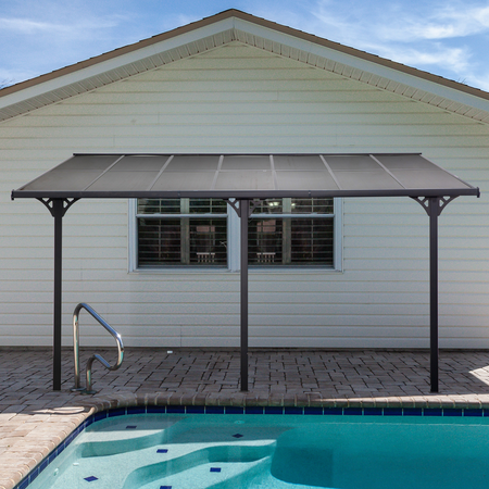 Pergola rigide alu. polycarbonate dim. 4,35L x 3l x 2,7H m adossable grise