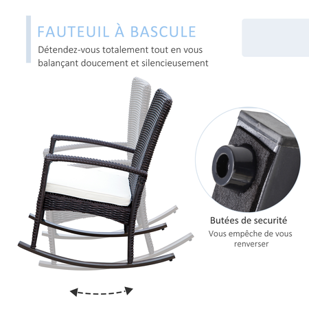 Fauteuil à bascule rocking chair avec coussin résine tressée