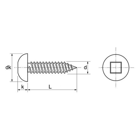 Vis à tôle tête cylindrique bombée carrée inox A2 DIN 7981 4,8X100 boîte de 100 - ACTON - 624164,8X100