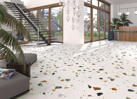 STRACCIATELLA NACAR - Carrelage aspect terrazzo coloré 80x80 cm