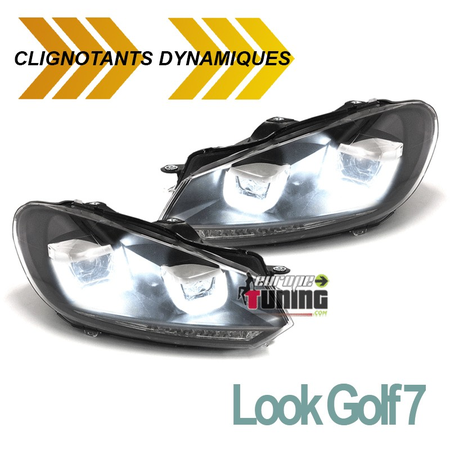 PHARES NOIRS FEUX DE JOUR ET CLIGNOTANTS DYNAMIQUES A LED VW GOLF 6 LOOK GOLF 7 (04781)