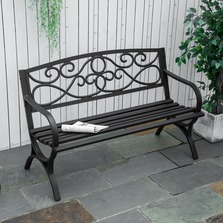 Banc de jardin 2 places néo-rétro acier fonte noir