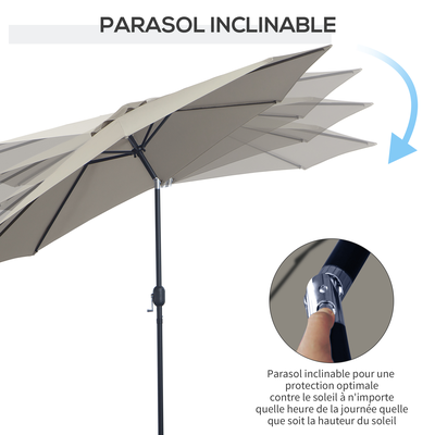 Parasol octogonal inclinable 3 m métal polyester gris clair