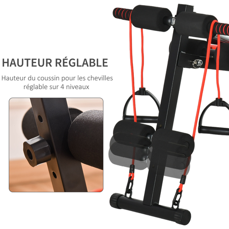 Banc de musculation entrainement complet acier PU rouge noir