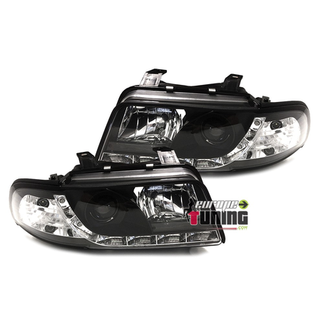 FEUX PHARES AVANTS LED DE JOUR DIURNES DRL NOIRS AUDI A4 B5 PHASE 2 (00354)