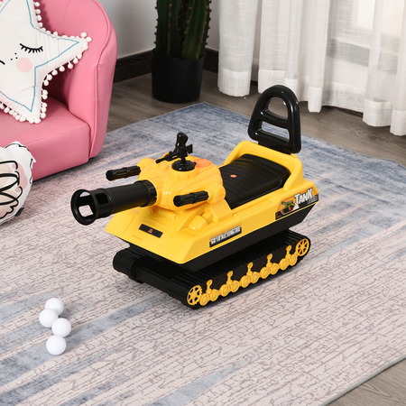 Porteur enfant voiture enfant tank coffre klaxon pistolet à balles jaune