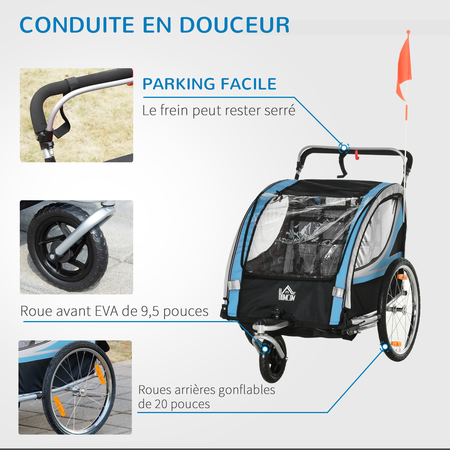 Remorque vélo jogger 2 en 1 pour enfant