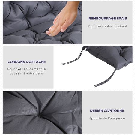 Coussin banc de jardin ou balancelle gris