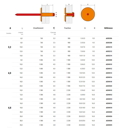 Rivets aluminium C12 4X20 boîte de 250 - SCELL-IT - ASX4020