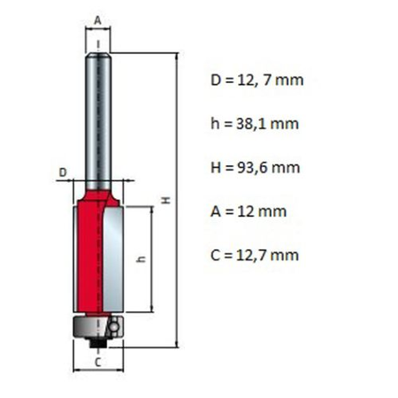 Mèche à ébarber avec roulement Série 42 D 12,7mm H 38,1/93,6mm Q 12mm Z2 - FREUD - F03FR01944